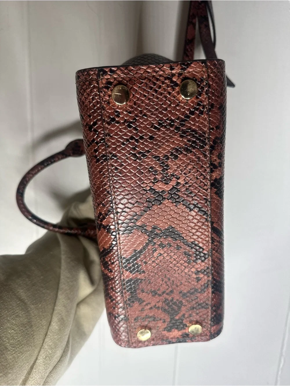 Michael Kors Burgundy Snake-Print Satchel with Gold Hardware